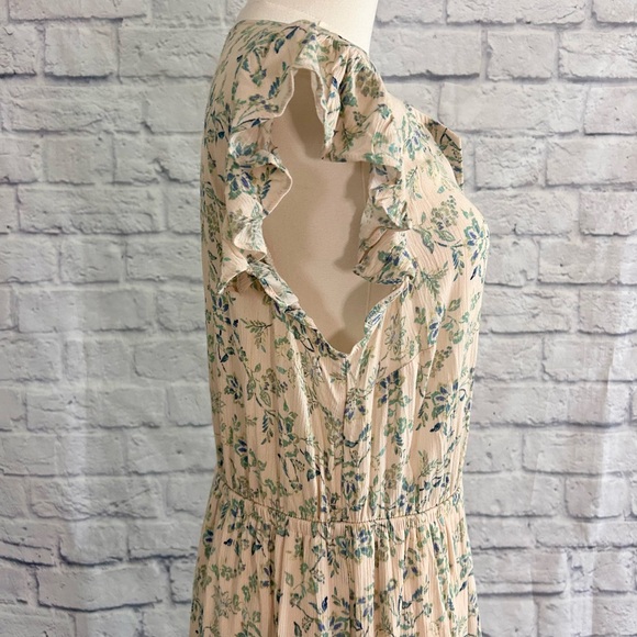 Lucky Brand Maxi Dress Soft Cream Blue Floral Flutter Sleeves Crochet Boho - Picture 8 of 12